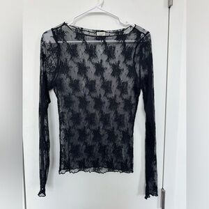 Abercrombie Sheer Lace Long-Sleeve Top - Black